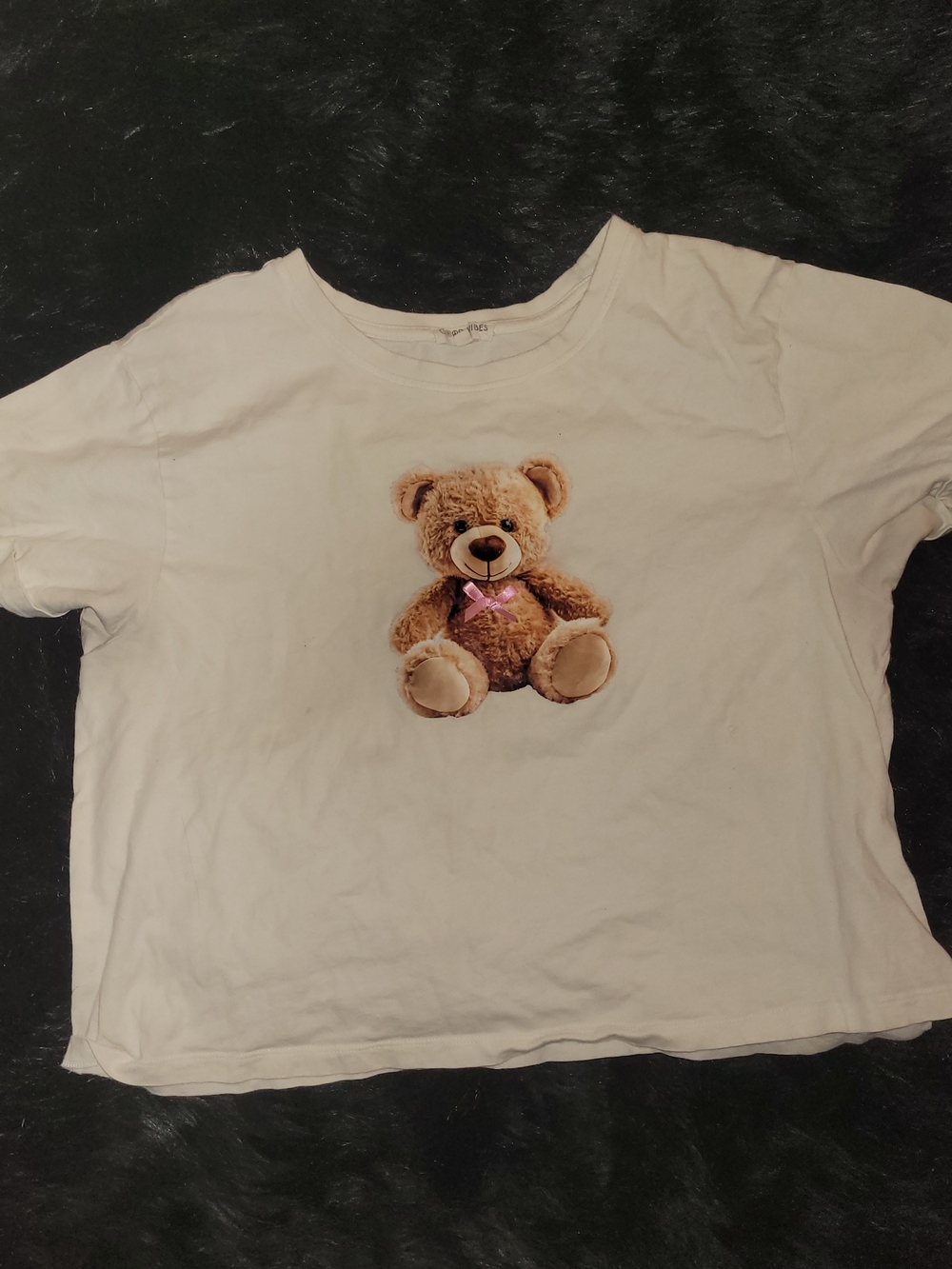 White Tee with Brown Teddy Bear Graphic